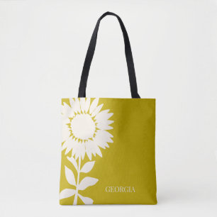Minimalist Modern Sunflower Custom Name   Tote Bag