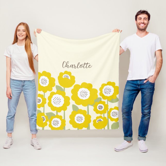 Minimalist Modern Sunflower Minimal Custom Name    Fleece Blanket (In Situ)
