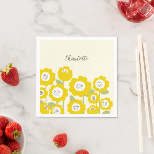 Minimalist Modern Sunflower Minimal Custom Name    Napkin