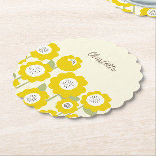 Minimalist Modern Sunflower Minimal Custom Name    Paper Coaster