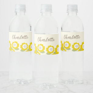 Minimalist Modern Sunflower Minimal Custom Name Water Bottle Label