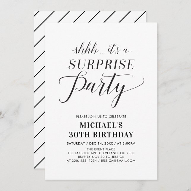 Minimalist Modern Surprise 30th Birthday Party Invitation (Front/Back)