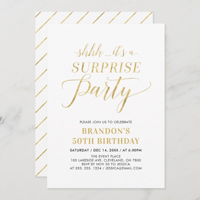 Minimalist Modern Surprise 50th Birthday Party Invitation (Front/Back)