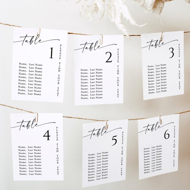 Minimalist Modern Table Number Seating Chart Cards (Creator Uploaded)