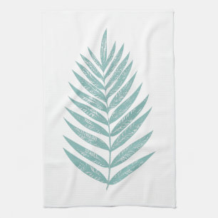 MInimalist Modern Teal Blue Palm Frond Tea Towel