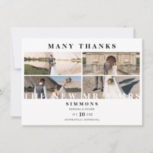 Minimalist Modern Trendy Collage Wedding 4 Photos Thank You Card