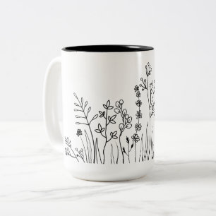 Minimalist Modern Trendy Line Art Botanical Two-Tone Coffee Mug