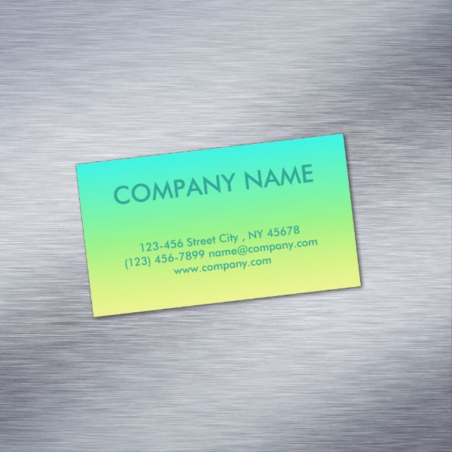 Minimalist  modern turquoise lime yellow ombre 	Magnetic business card (In Situ)