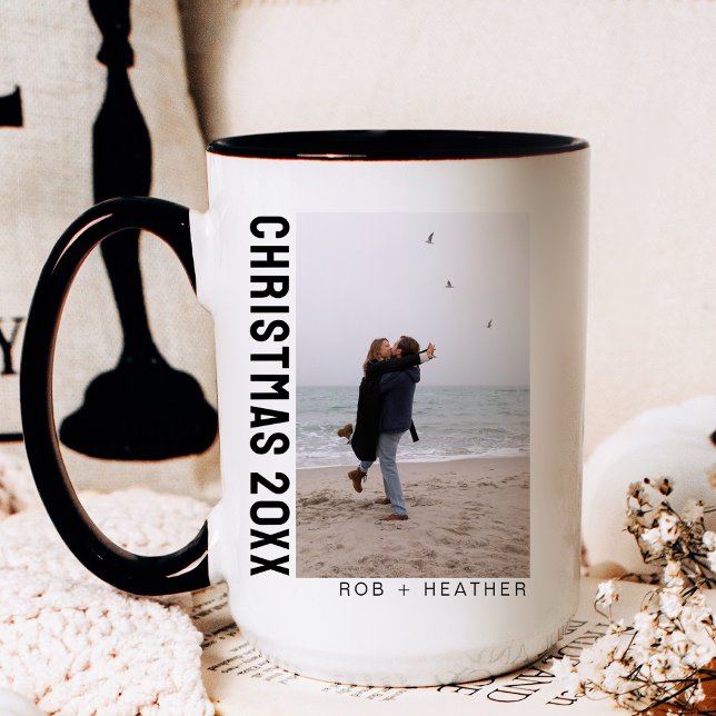 Minimalist Modern Two Photo Personalised Christmas Mug (Creator Uploaded)