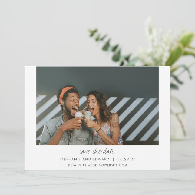 Minimalist Modern Typography Couple Two Photo  Save The Date (Standing Front)