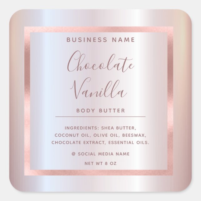 Minimalist modern typography foil rose gold frame square sticker (Front)