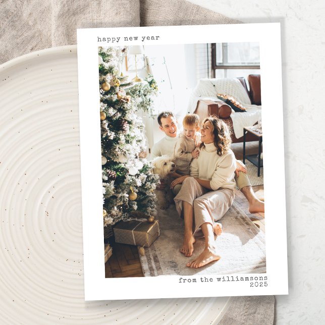 Minimalist Modern Typography Happy New Year Photo Holiday Card (Creator Uploaded)