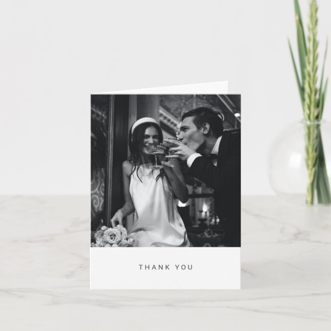 Minimalist Modern Typography Photo Wedding Folded Thank You Card (Front)