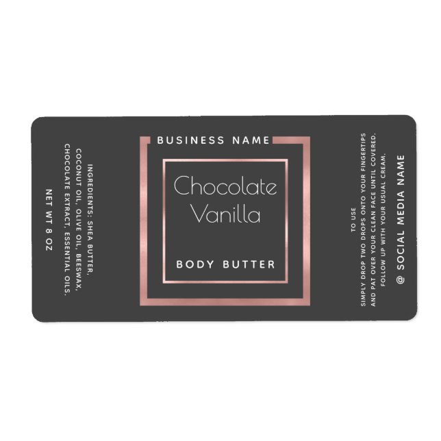 Minimalist modern typography rose gold frame label (Front)