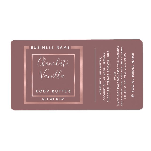 Minimalist modern typography rose gold frame label (Front)
