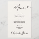 Minimalist Modern Typography Wedding Menu Card<br><div class="desc">Crafted with meticulous attention to detail, these menu cards allow you to showcase your unique style. Tailor each card with customisable names and menu items, ensuring a personal and memorable touch for your guests. Create an ambiance of refined taste and sophistication as these cards grace your tables, setting the tone...</div>