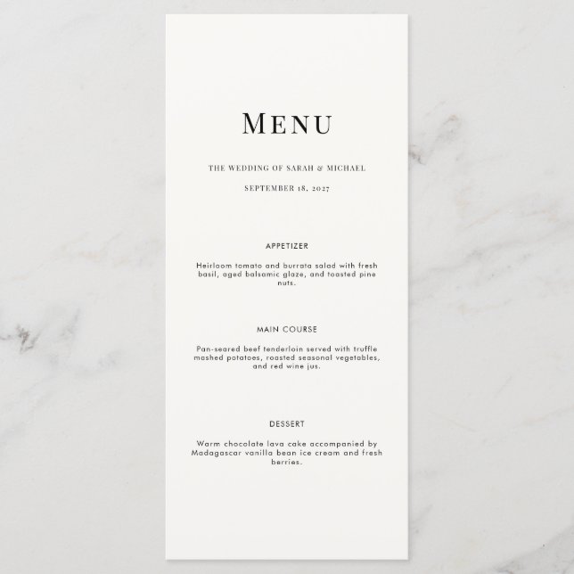 Minimalist Modern Typography Wedding Menu Card (Front)