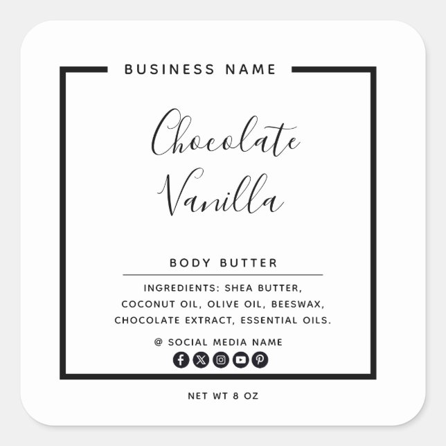 Minimalist modern typography white product  square sticker (Front)