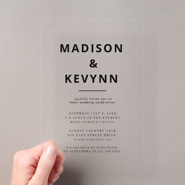 Minimalist  Modern Wedding Acrylic Invitations (Insitu (Handheld))