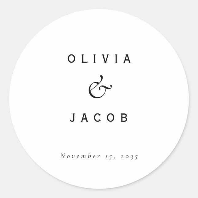 Minimalist Modern Wedding Classic Round Sticker (Front)