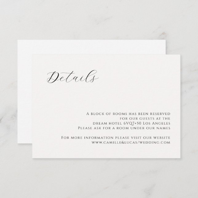 Minimalist modern Wedding Details card (Front/Back)