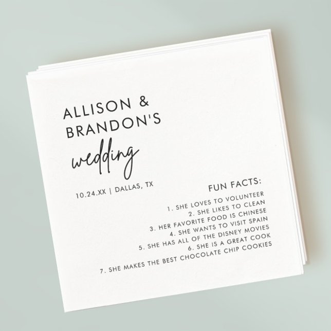 Minimalist Modern Wedding Fun Facts Napkins (Creator Uploaded)