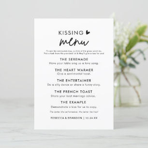 Minimalist Modern Wedding Kissing Menu Invitation