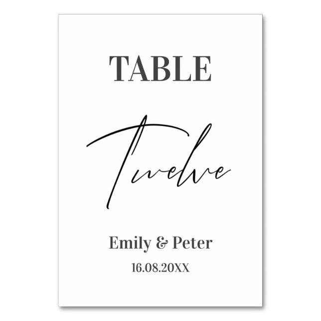 Minimalist Modern WEDDING Party Number TWELVE Table Number (Front)