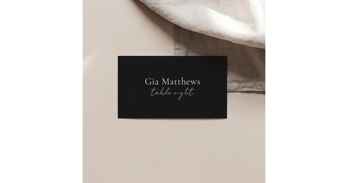 Minimalist Modern Wedding Place Card in Black Zazzle