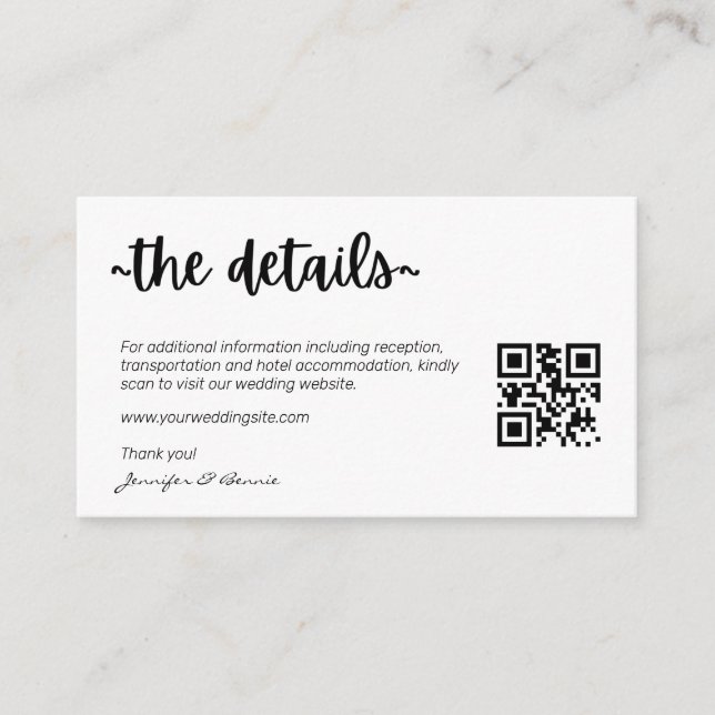 Minimalist Modern Wedding RSVP Details QR Code Enclosure Card (Front)