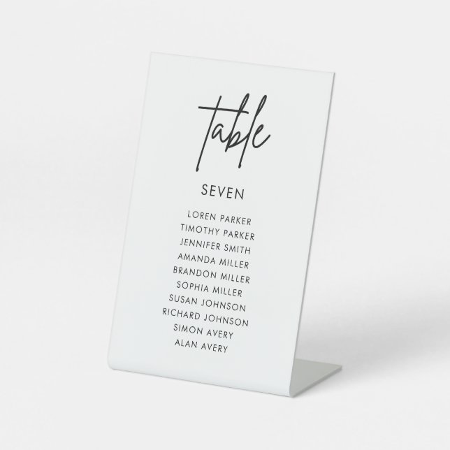 Minimalist Modern Wedding Seating Chart Table Pedestal Sign (Front)
