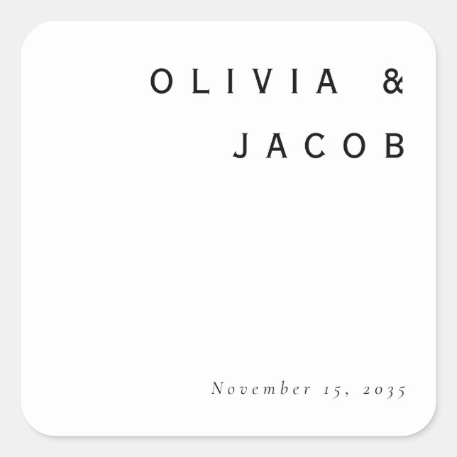 Minimalist Modern Wedding Square Sticker (Front)