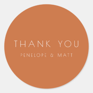 Minimalist Modern Wedding Thank You Burnt Orange Classic Round Sticker