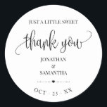Minimalist modern wedding thank you favour classic round sticker<br><div class="desc">Add names, and date into the template. To more customisation (font colour, font style, remove or move elements, change other wording *Thank you is not editable but colour can be changed ), click on personalise, scroll down and click on link "click to customise further". ** Please see the full collection...</div>
