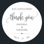 Minimalist modern wedding thank you favour classic round sticker<br><div class="desc">Add names, and date into the template. To more customisation (font colour, font style, remove or move elements, change other wording *Thank you is not editable but colour can be changed ), click on personalise, scroll down and click on link "click to customise further". ** Please see the full collection...</div>