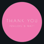 Minimalist Modern Wedding Thank You Hot Pink Classic Round Sticker<br><div class="desc">Minimalist Modern Wedding Thank You Classic Round Sticker in Hot Pink</div>
