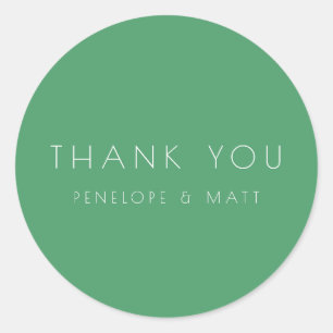 Minimalist Modern Wedding Thank You Kelly Green Classic Round Sticker