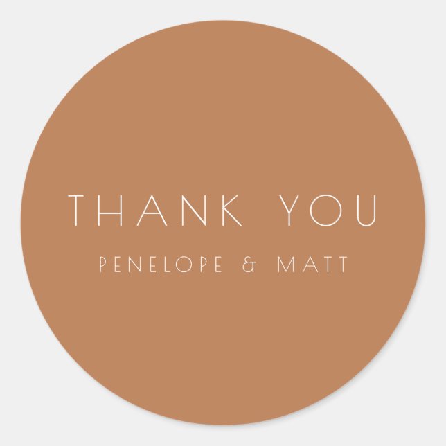 Minimalist Modern Wedding Thank You Terracotta Classic Round Sticker (Front)