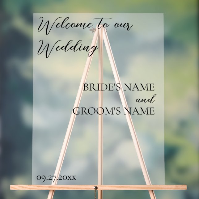 Minimalist Modern Wedding Welcome Frosted White Acrylic Sign (Neutral)