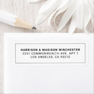 Minimalist modern white black frame return address label