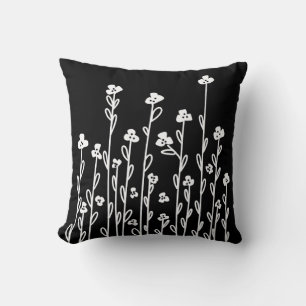 Minimalist modern white doodle floral cushion