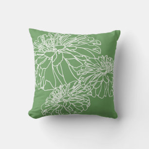 Minimalist modern white line floral drawing green cushion