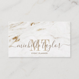 Minimalist modern white marble  gold monogram business card