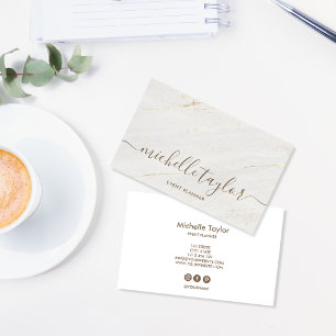 Minimalist modern white marble  gold signature business card