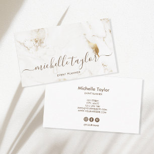 Minimalist modern white marble gold signature business card