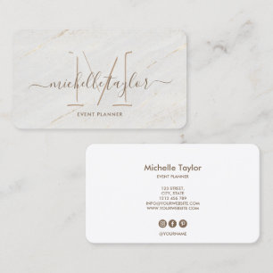 Minimalist modern white marble monogram signature business card