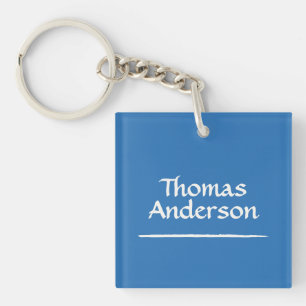 Minimalist Modern White on Blue Key Ring