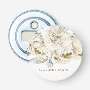 Minimalist Modern White Peonie Floral Watercolor Bottle Opener