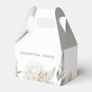 Minimalist Modern White Peonie Floral Watercolor Favour Box