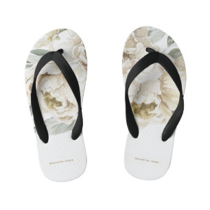 Minimalist Modern White Peonie Floral Watercolor Kid's Thongs